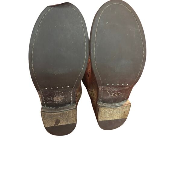 UGG Boot Brown Leather Quilted Mid High Conner Fawn Australia side zip sizs 9 - Picture 10 of 14